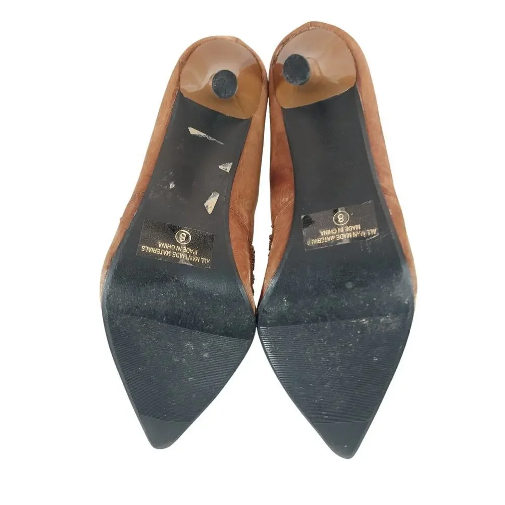 DELICIOUS! TAWNY GOLD SATIN, ELABORATELY BEADED & JEWELED STILETTO HEELS! SZ 8M